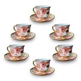 Juego de Te Diseño Floral con Detalles en Dorado